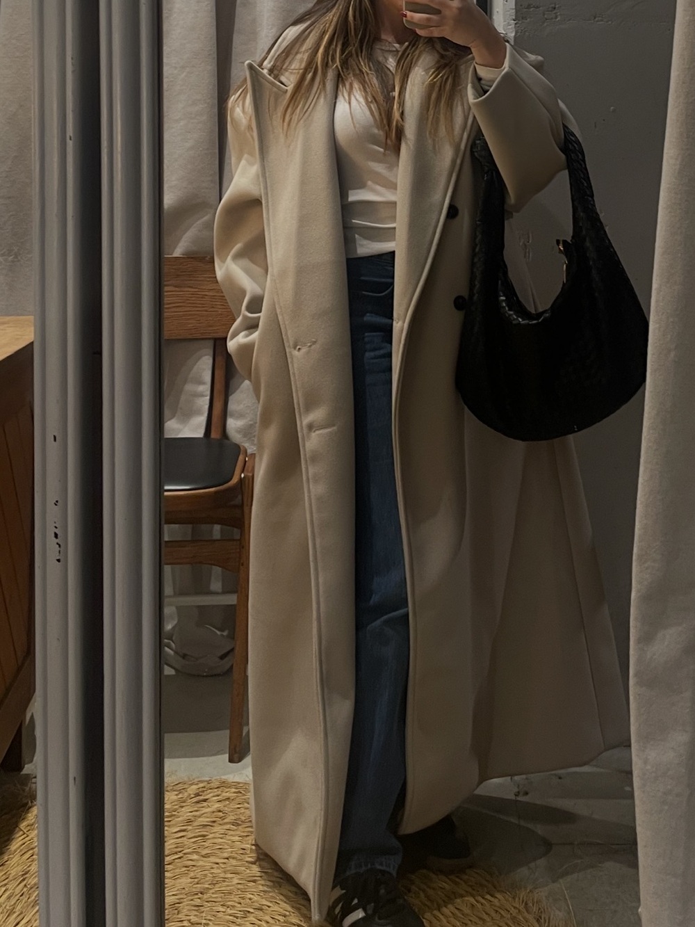 Source Unknown Cream Long Wool-Blend Overcoat